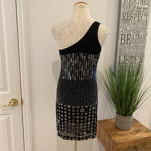 Alice + Olivia Liquid Gunmetal One Shoulder Dress - Picture 7 of 10